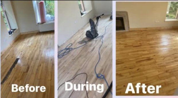 Floor restoration before, during and after